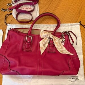 Coach Pink Leather Satchel with Bow Accent